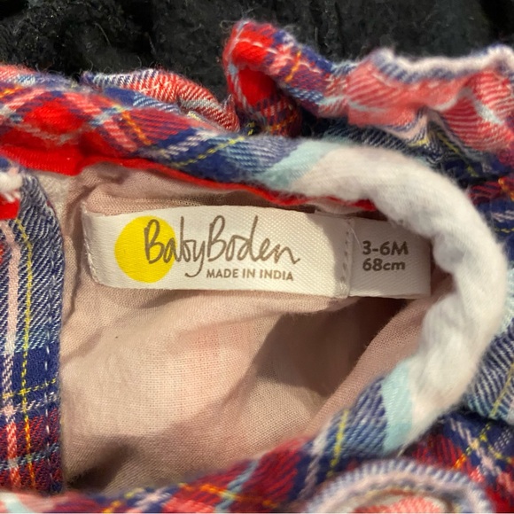 BABY BODEN Festive Check Red Robin Dress Plaid Back Button 3-6 Months - Picture 6 of 9